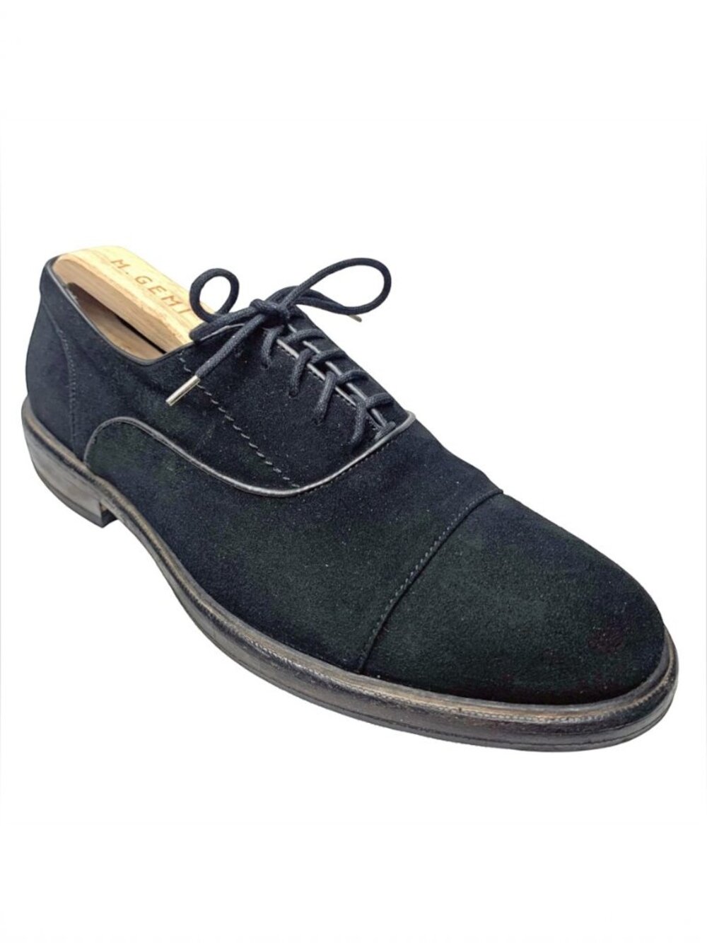 M. Gemi Black Suede Cap Toe Dress Oxfords Shoes‎